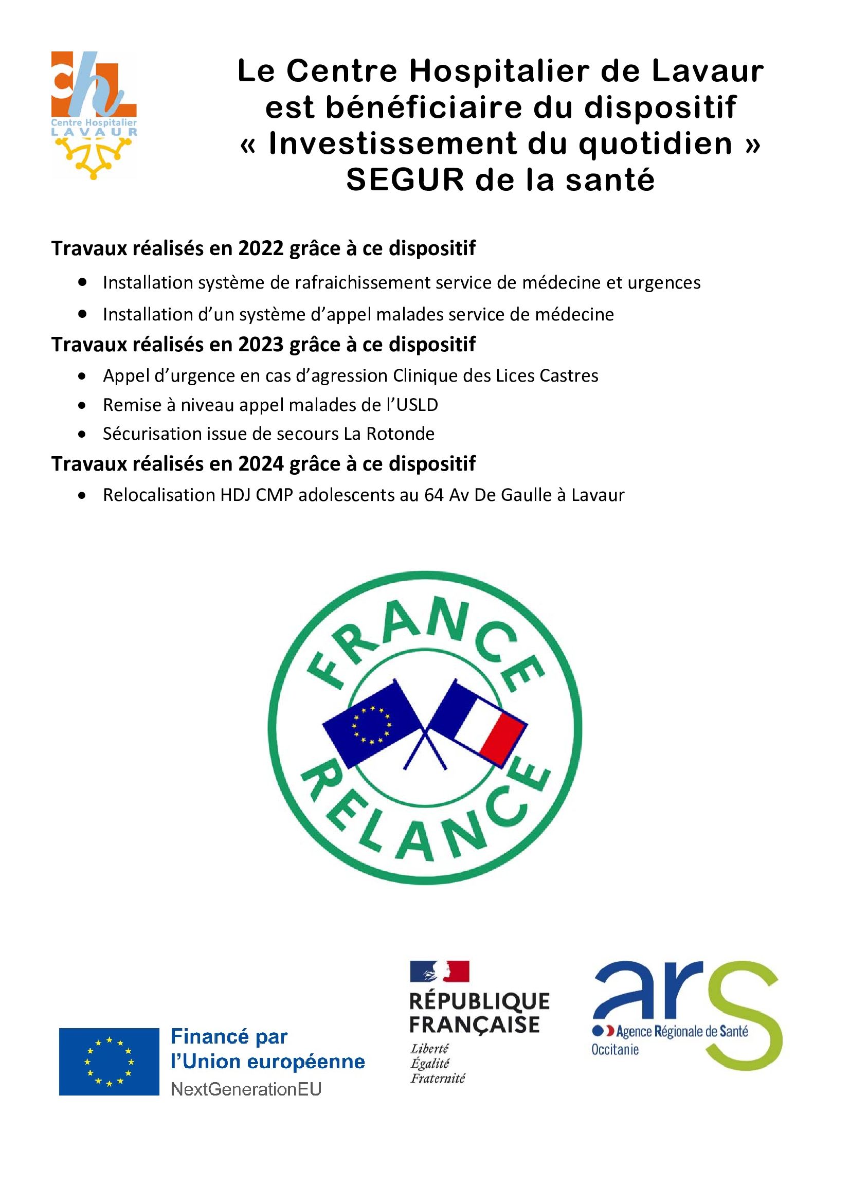 CENTRE HOSPITALIER DE LAVAUR finance des travaux et équipements grâce à l'appui de l'Union Européenne